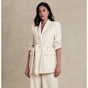 Banana Republic Twill Collarless Blazer With Belt In Cream Women’s 12 Oversized